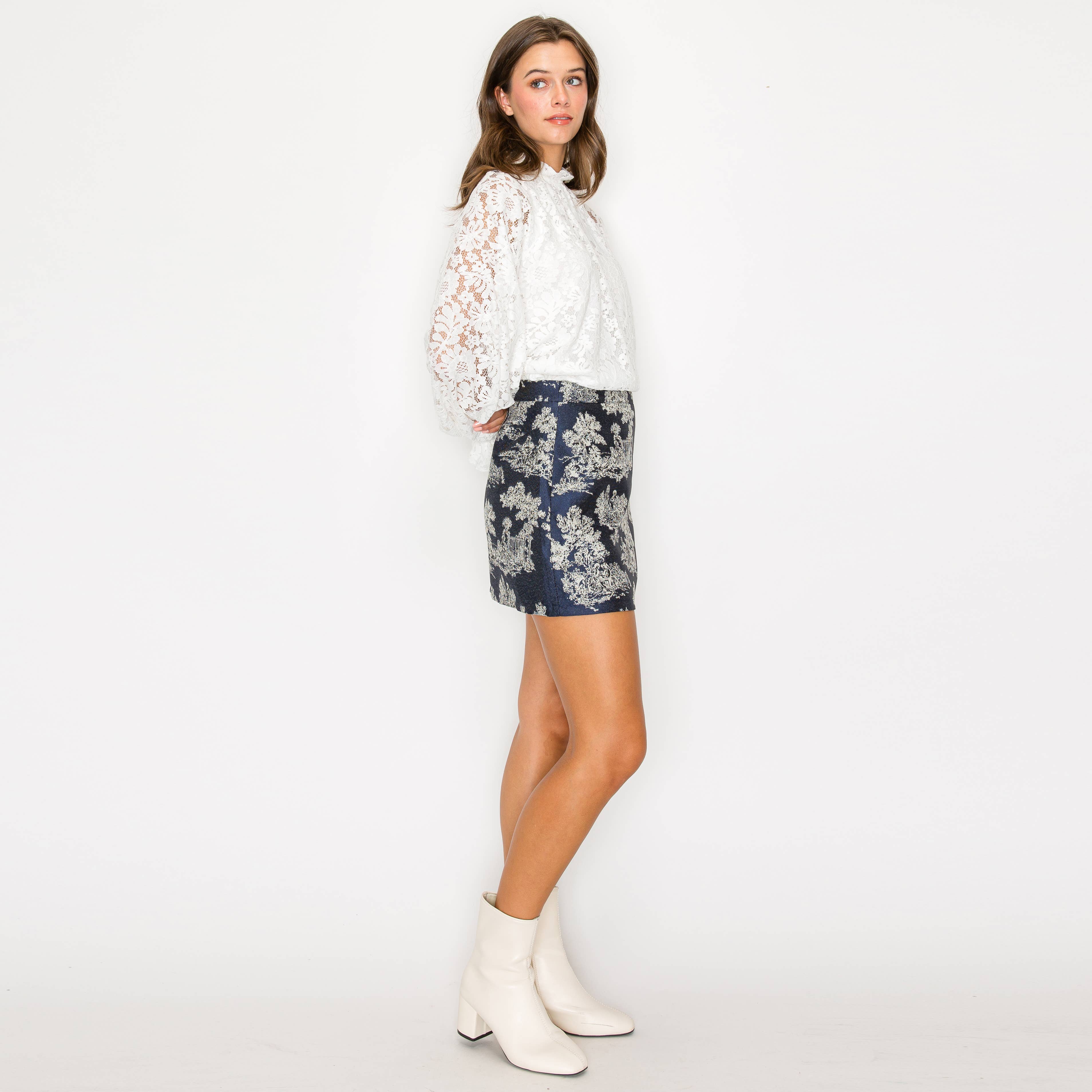 LoveWednesday - Wholesale Skirt - Women's - Toile jacquard pattern mini skirt - LWK11533