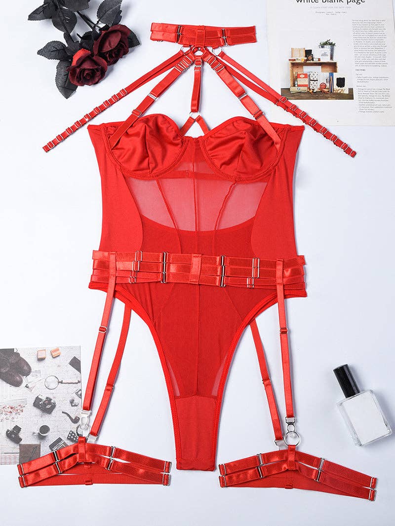 Tourtiwi - Wholesale Lingerie Bodysuit - Women's - Sexy Mesh Halter Lingerie Bodysuit28