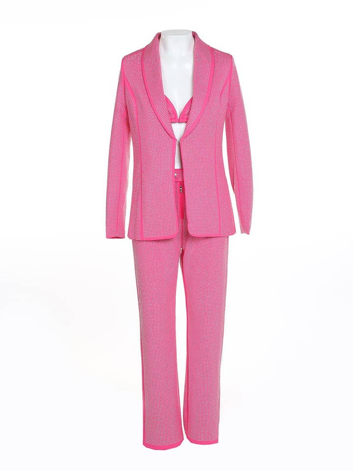 Fuchsia Micro Stud Fabric 3 Piece Suit sets KC6340 for wholesale on Faire9