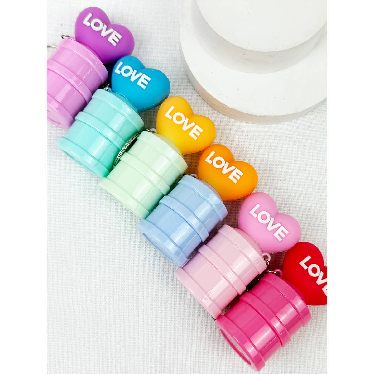 MIX COLOR LOVE Theme Tin Shape Lip Balm with Key Chain for wholesale on Faire4