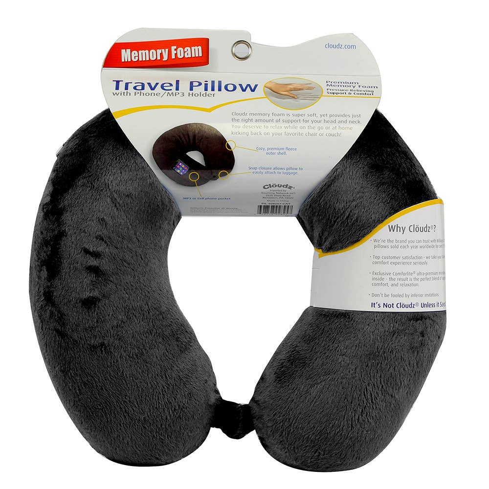 Cloudz - Wholesale Travel Pillow - Cloudz Memory Foam Travel Neck Pillow With Snap - Black1