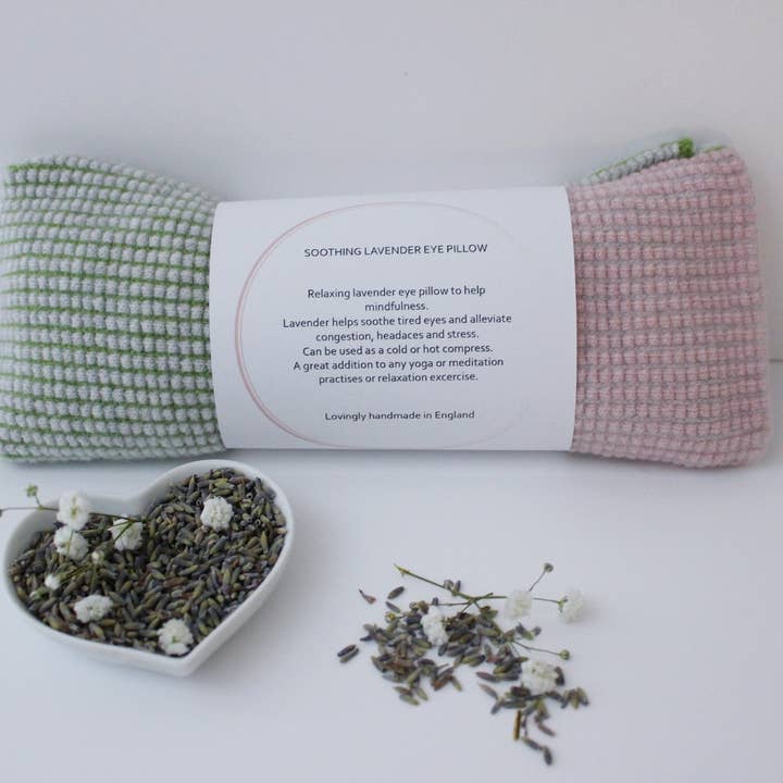 Soothing Lavender Eye Pillow in green for wholesale by Knitluxe Studio