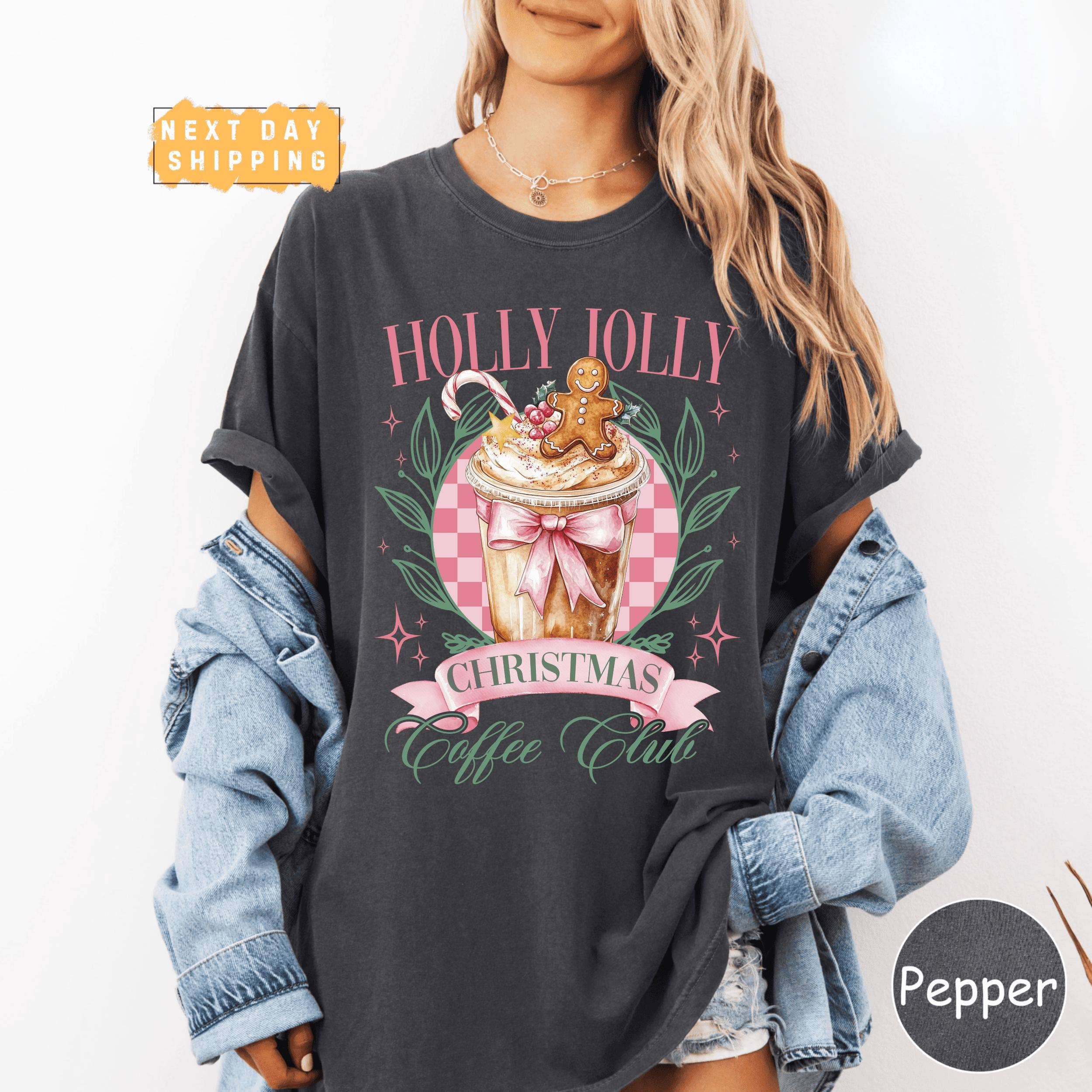 Glaime – wholesale T-shirt (graphic) – women's – Holly Jolly Christmas Comfort Colors Shirt, Coffee Club Tee