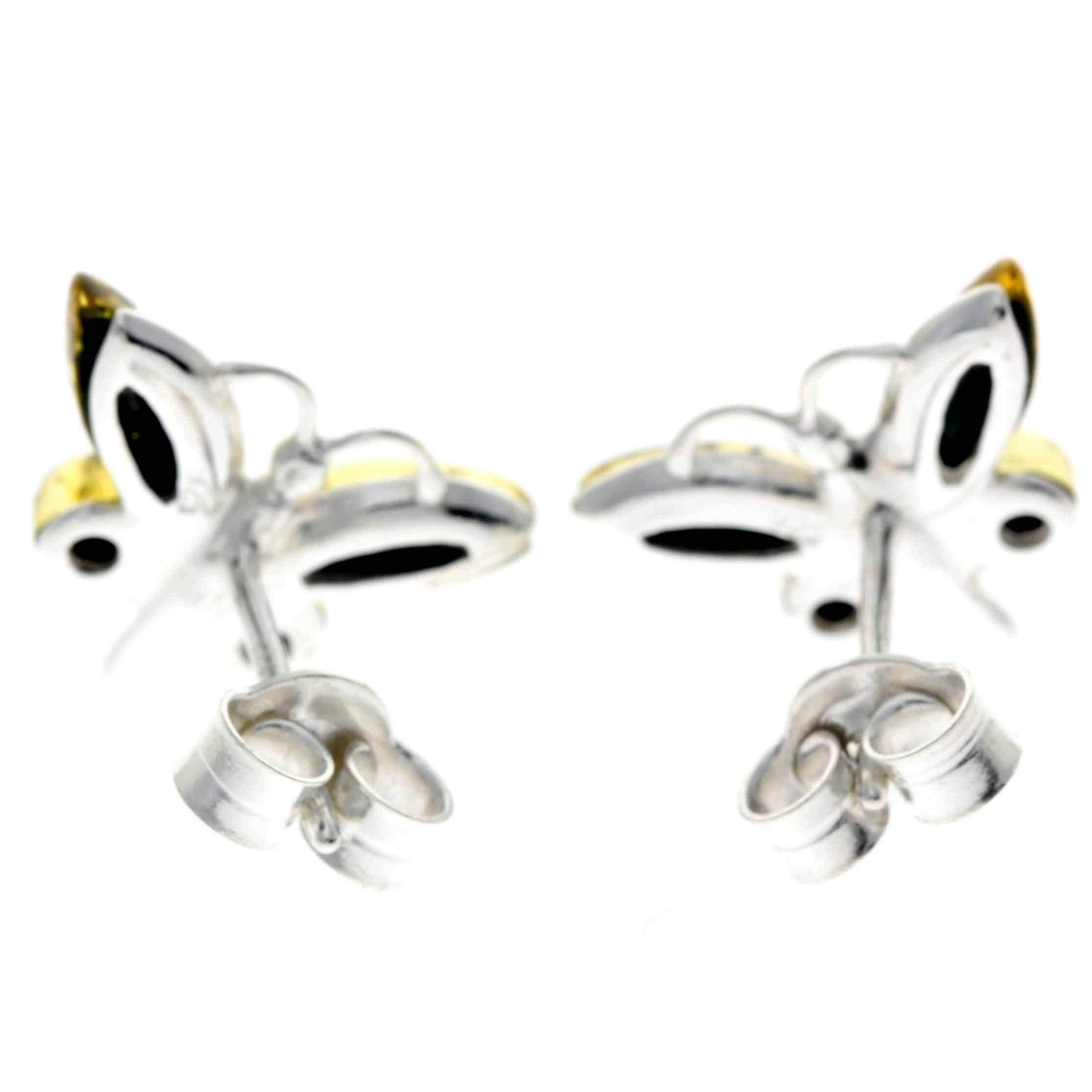 SilverAmber Jewellery - Wholesale Stud/Post Earrings - 925 Sterling Silver & Baltic Amber Butterfly Studs Earrings - 84946