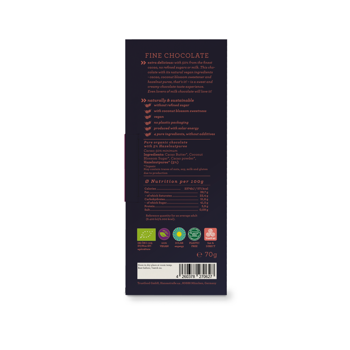 Chocqlate – Barra de chocolate por atacado – Chocolate orgânico CHOCQLATE 50% com creme de avelã4