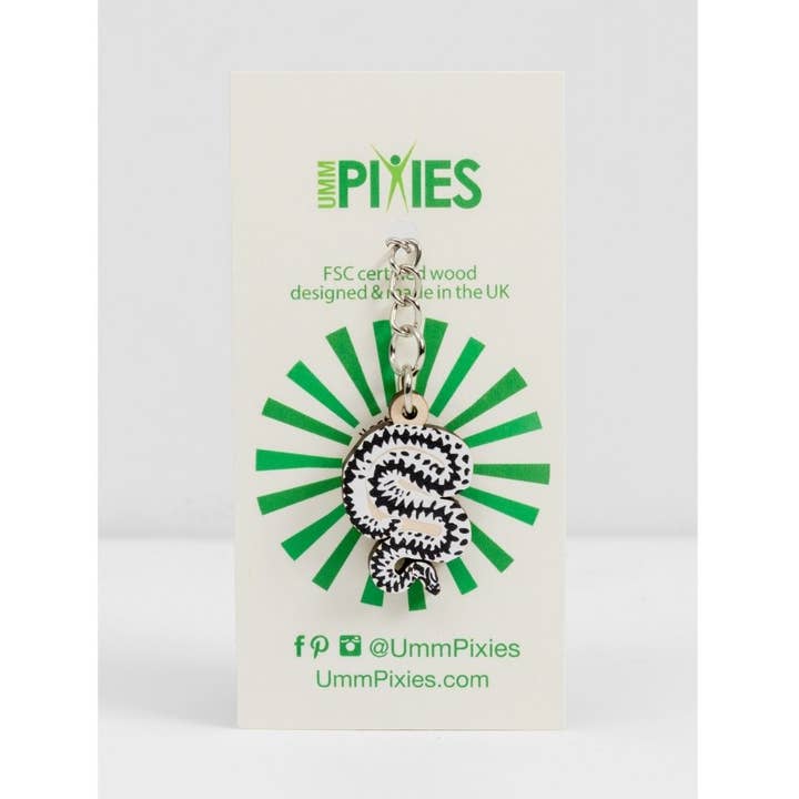 Adder British Snake wooden charm keyring: pre-order available for wholesale by UmmPixies