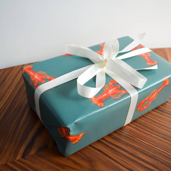 studio frewb - Wholesale Flat Wrap - Lobster gift wrap (teal) - single sheets 1
