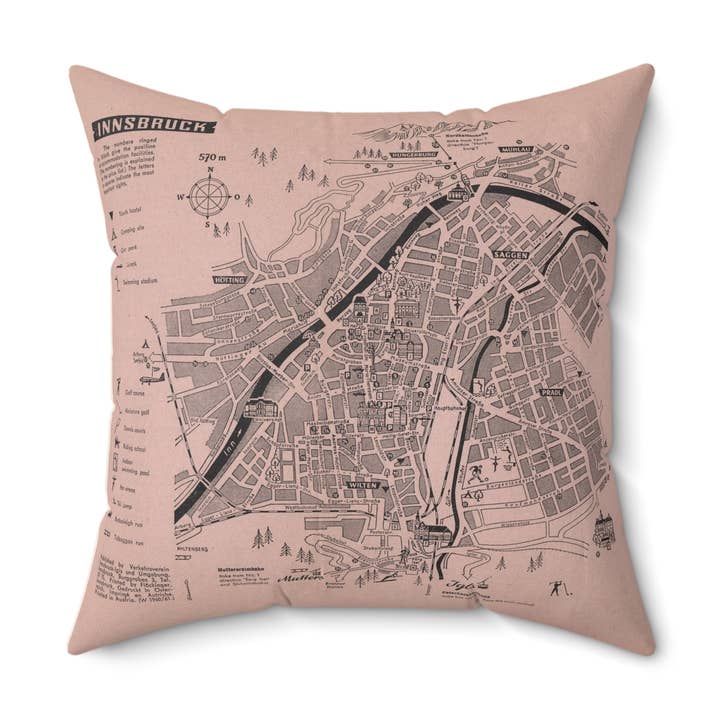 Innsbruck Austria Vintage Map Pillow Throw Pillow for wholesale by Daisy Mae Designs