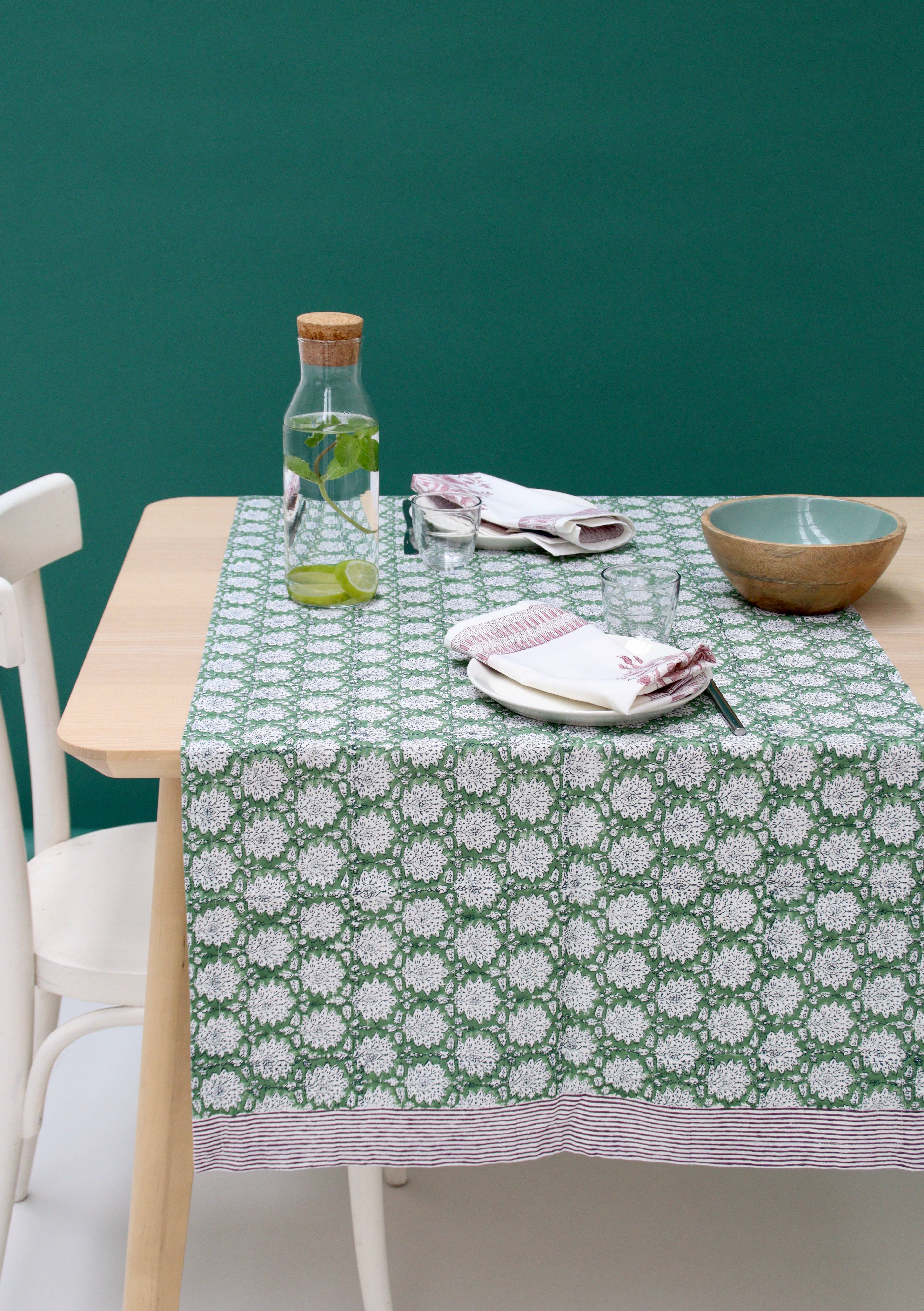 Rozablue - Wholesale Table Runner - Handblockprinted Breezy green Tablerunner 180 X 60 cm