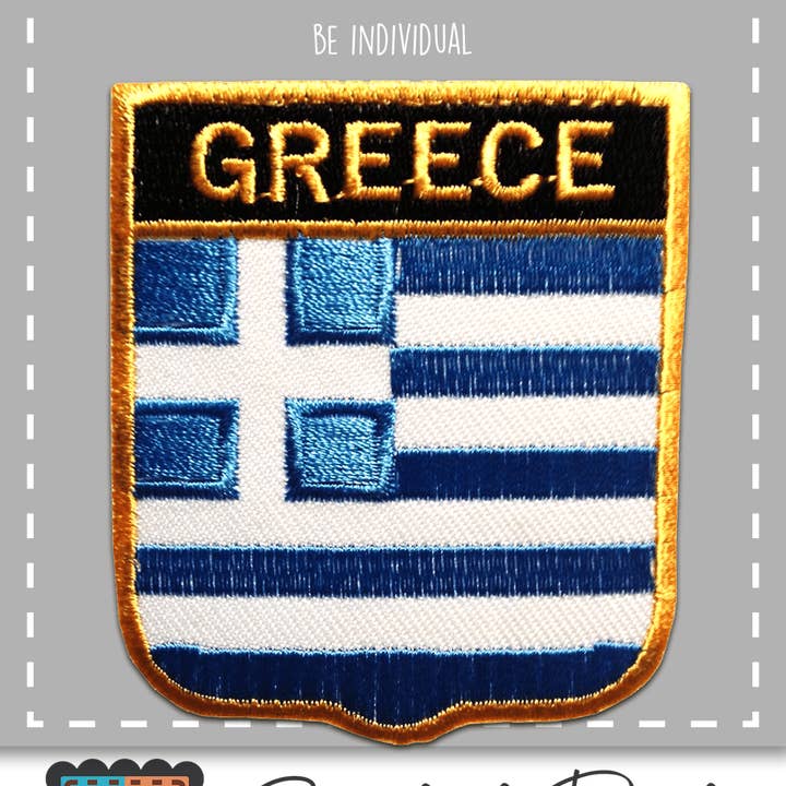 vit Iron-on Patch Grekland Hellas flagga för wholesale på Faire