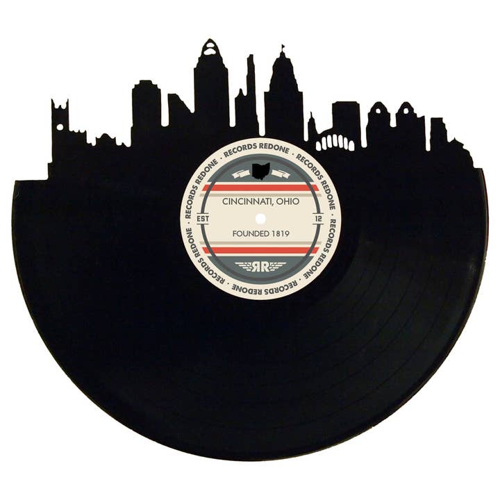 Records Redone - Wholesale Wall Accent - Cincinnati Skyline Records Redone Label Vinyl Record Art