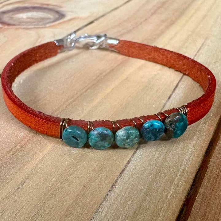 Text Me Back- turquoise leather bracelet for wholesale by Nellie Pratt Artisan Jewelry