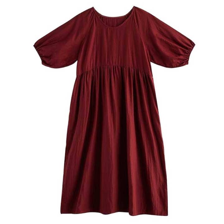 kycozy - Wholesale Dress - Women's - Double Gauze Round Neck Lantern Sleeve Loose Dress5