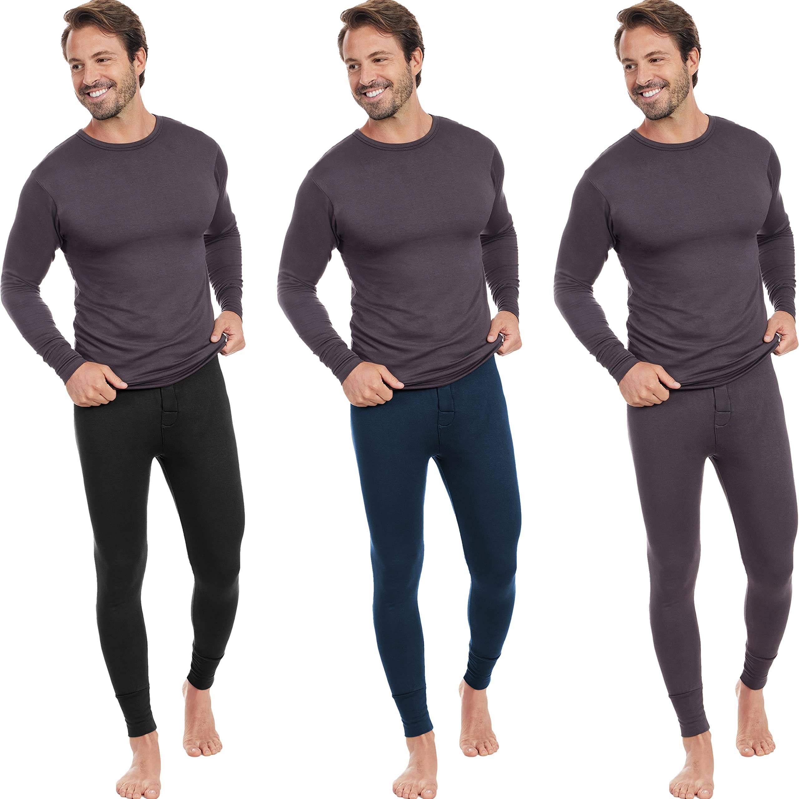 Black Charcoal Grey Navy 3 Pack Men's Thermal Long Johns Fleece Lined Bottoms for wholesale on Faire3