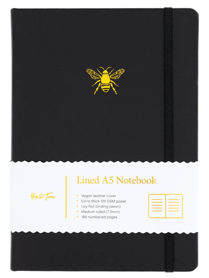 Bikantad svart anteckningsbok | Tjockt papper veganskt läder för wholesale av Yop & Tom | Design-led Stationery