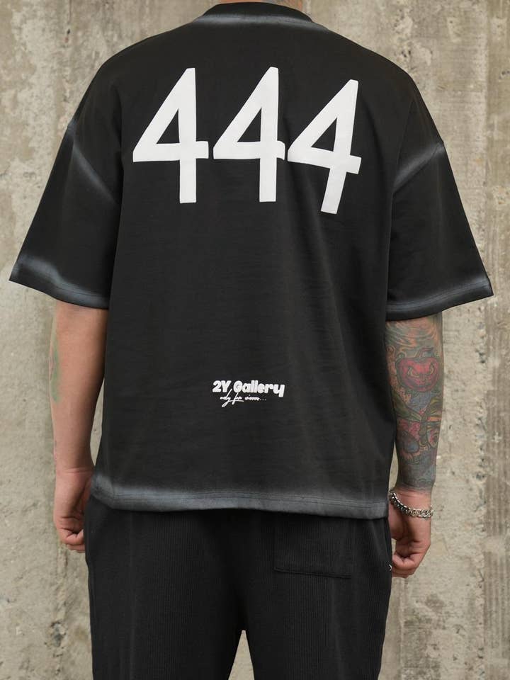 Black 444 Print Oversized T-Shirt 216black for wholesale by Monocloth