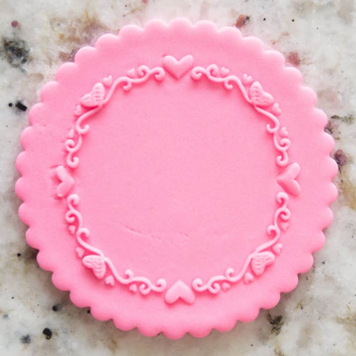 Tampon à embosser en forme de cœur rond pour biscuits et biscuits pour la Saint-Valentin pour la vente par Cut Bake Stamp