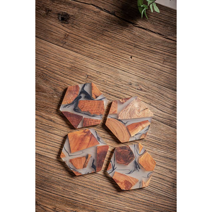 Gohobi – wholesale Coasters – One Hexagon shaped Wooden Resin Coaster (11CM, Hexagon)