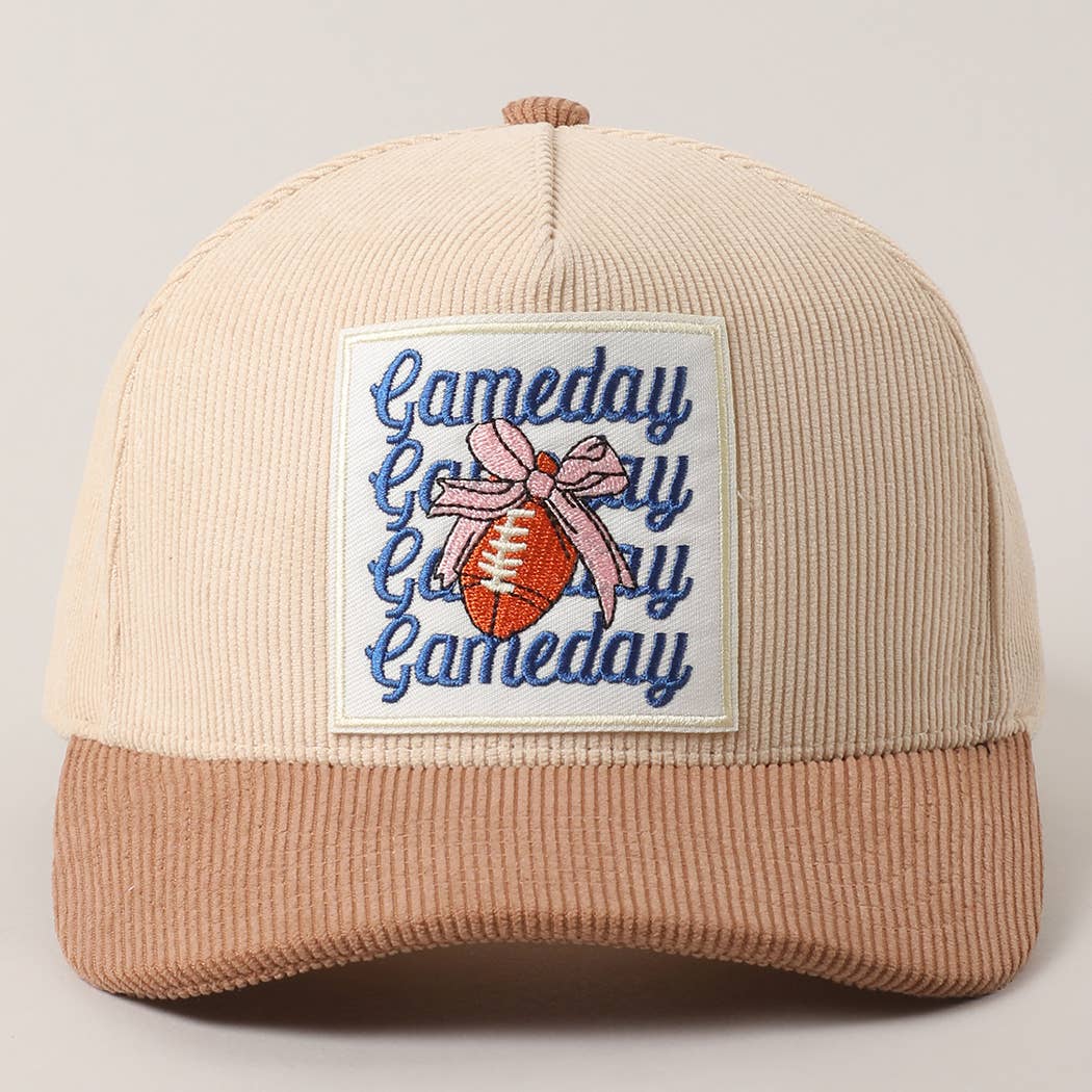 Fashion City - Wholesale Trucker Hat - Unisex - Gameday Football Bow Patch Corduroy Trucker Hat0