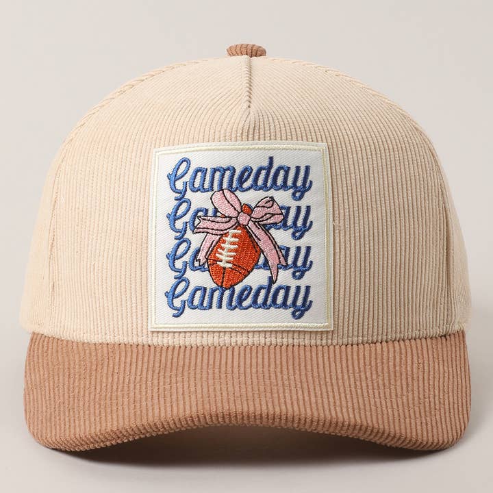 Fashion City - Wholesale Trucker Hat - Unisex - Gameday Football Bow Patch Corduroy Trucker Hat