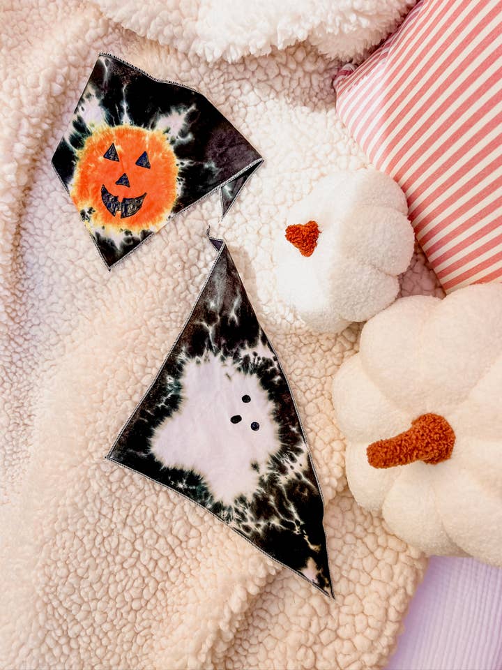 Halloween Ghost And Pumpkin Tie Dye Bandanas for wholesale by Shanna's Tie Dye
