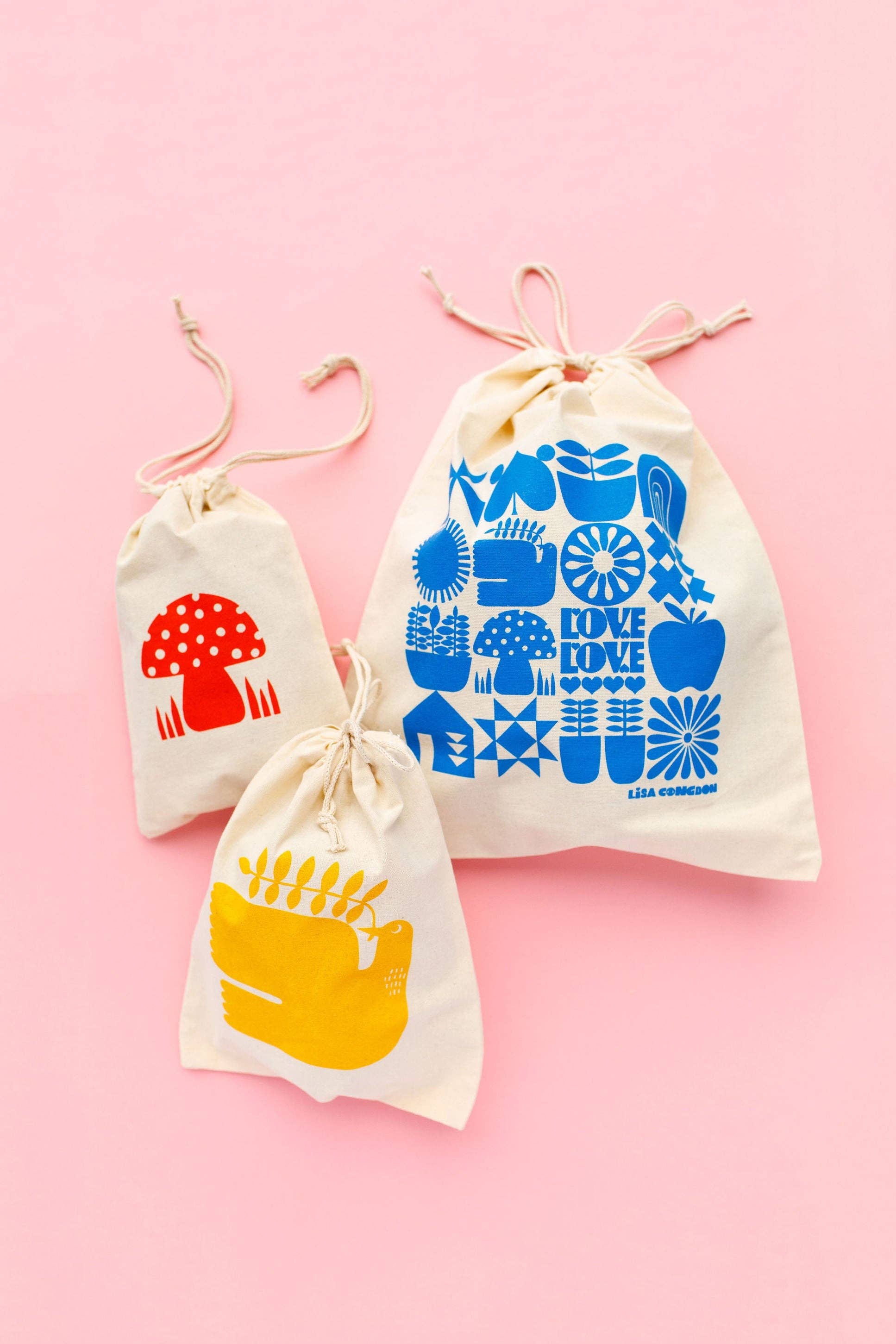 Lisa Congdon Art & Illustration - Wholesale Drawstring Bag - Unisex - Large Cotton Drawstring Pouch - Blue Grid3