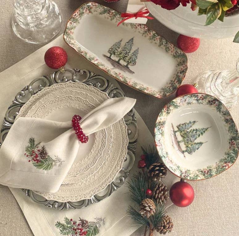 Arte Italica & Crown Linen Designs - Wholesale Serving Tray - Natale Rectangular Tray - Christmas2