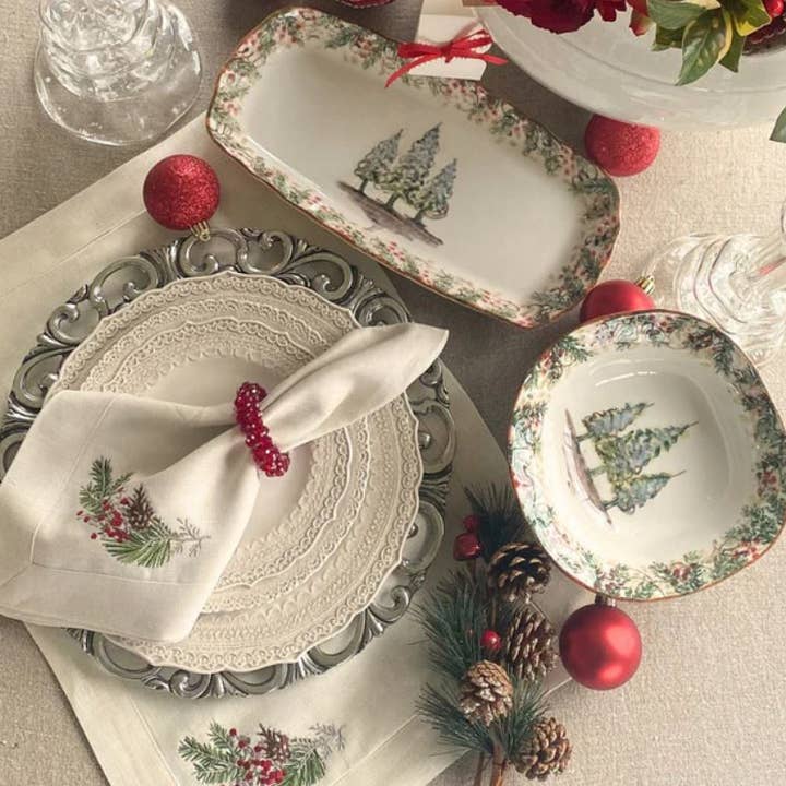 Arte Italica & Crown Linen Designs - Wholesale Serving Tray - Natale Rectangular Tray - Christmas2