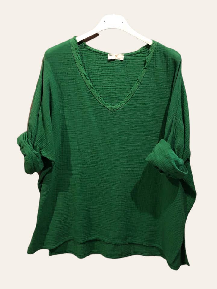 MOONSUN - Wholesale Blouse - Women's - #80686 oversized cotton-gauze top