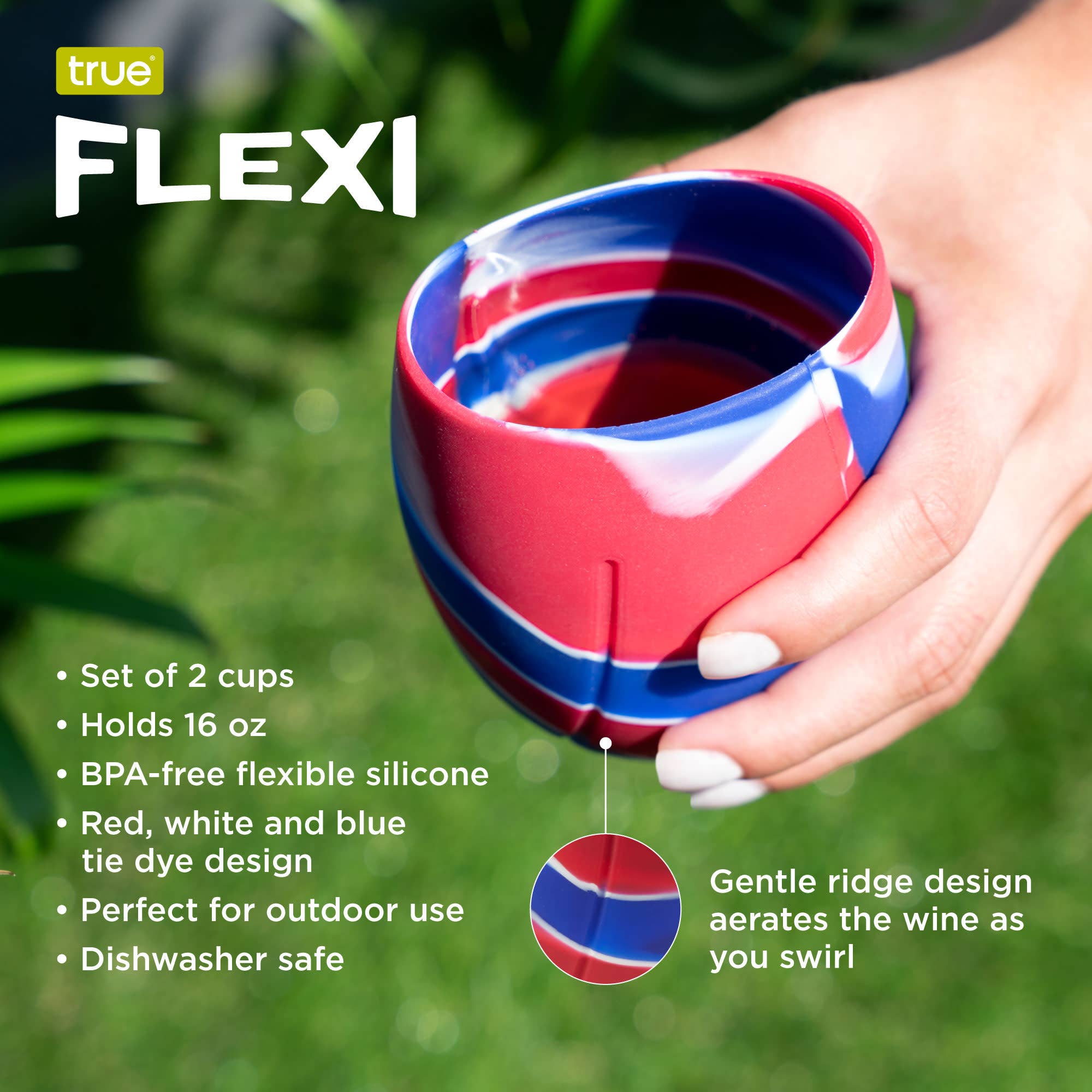TRUE - Wholesale Wine Glass - Flexi Silicone Wine Cups with Aerating Ridges ASST COLORS11