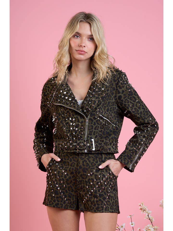 A July - Wholesale Jacket - Women's - LEOPARD PRINT MOTO JACKET