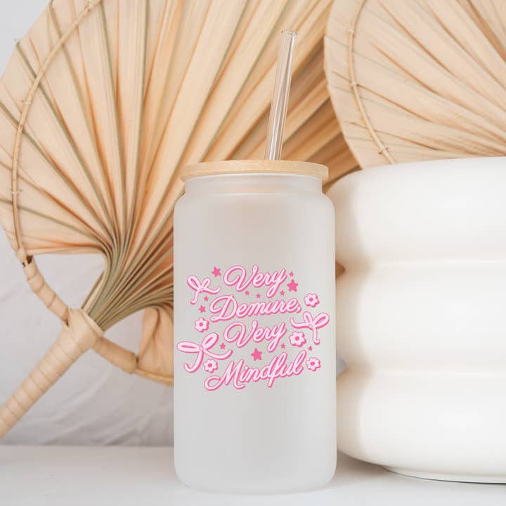 Very Demure, Very Mindful - Frosted Glass Cup for wholesale by The Gift Genie LLC
