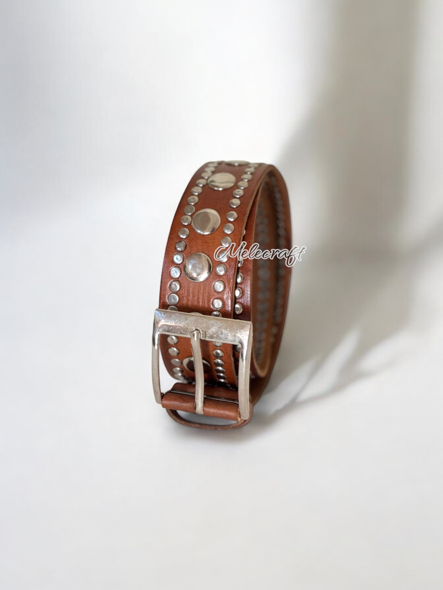 Melecraft – wholesale Belt – Unisex – Brown Leather Belt with Metallic Studs – Handmade3