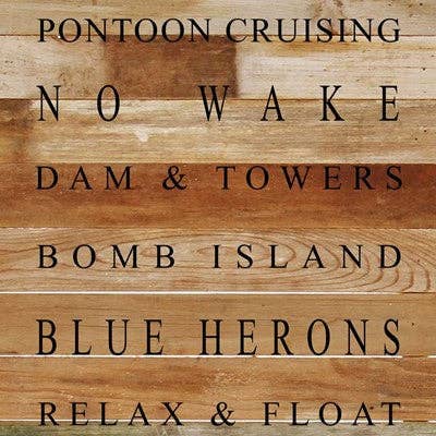 Panneau en bois récupéré Carolina Sunshine Warm Breeze Cruising No Wake Dam & Towers Bomb Island Blue Herons Relax & Float Lake Murray South Carolina /12 « x 24" pour la vente par Second Nature by Hand