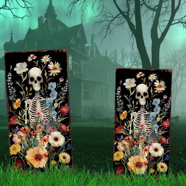 TX USA Corporation - Wholesale Garden/Lawn Stake - 30inch Halloween Skeleton Garden Stake | Halloween Wooden Decor | Halloween Sign | Halloween Yard Decor | Halloween Watercolor Style Decor