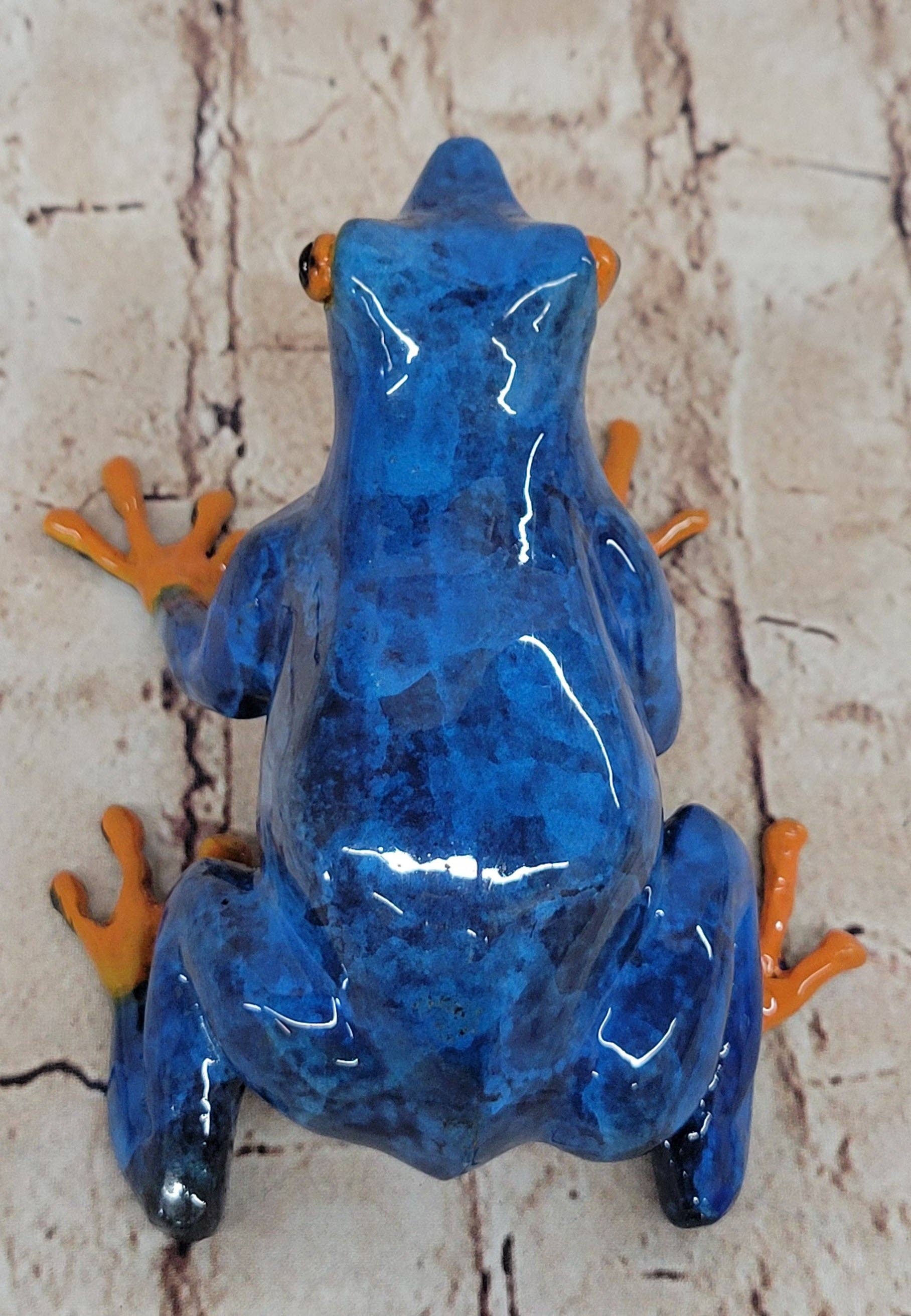Bronzhaus - Wholesale Sculpture - Bronze Metal Blue & Orange Poison Dart Tree Frog Sculpture Figurine Handmade Original Art6