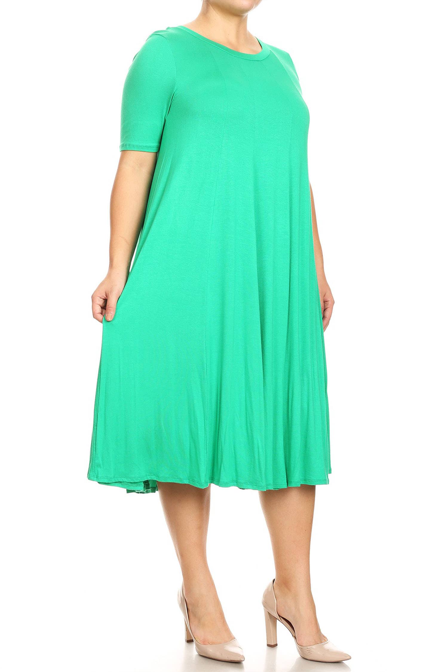 MOA COLLECTION - Wholesale Dress - Women's - Women's Plus Size A-Line Round Neck Casual Solid Midi Dress13