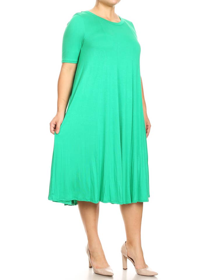 MOA COLLECTION - Wholesale Dress - Women's - Women's Plus Size A-Line Round Neck Casual Solid Midi Dress13