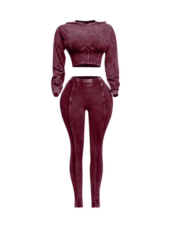 K Too - Wholesale Tops Set - Women's - Mineral washed hood top & leggings set