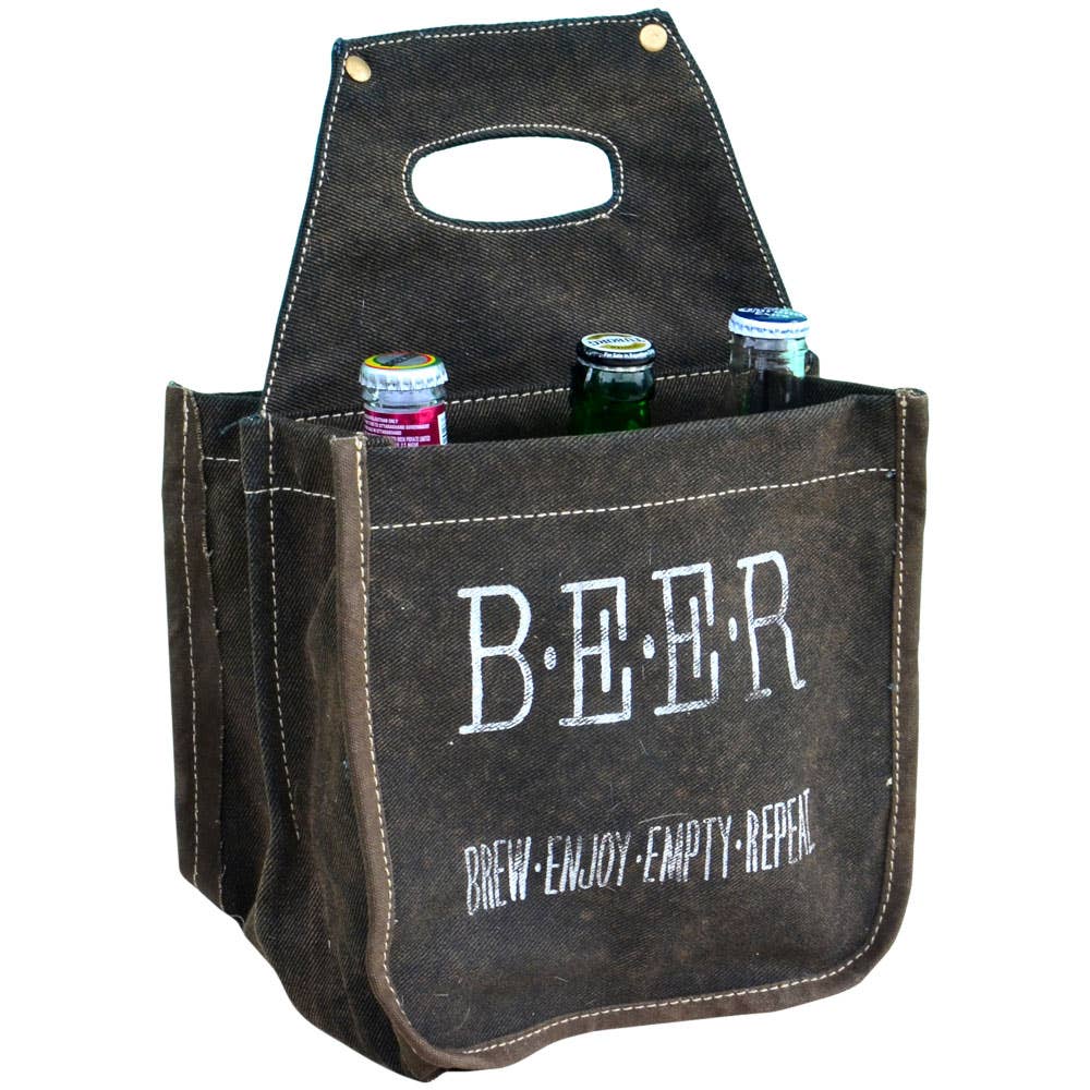 Clea Ray Canvas Bags & Clothing - Vente Porte-bouteilles de bière/vin - Porte-bière B.E.E.R. en toile grise2