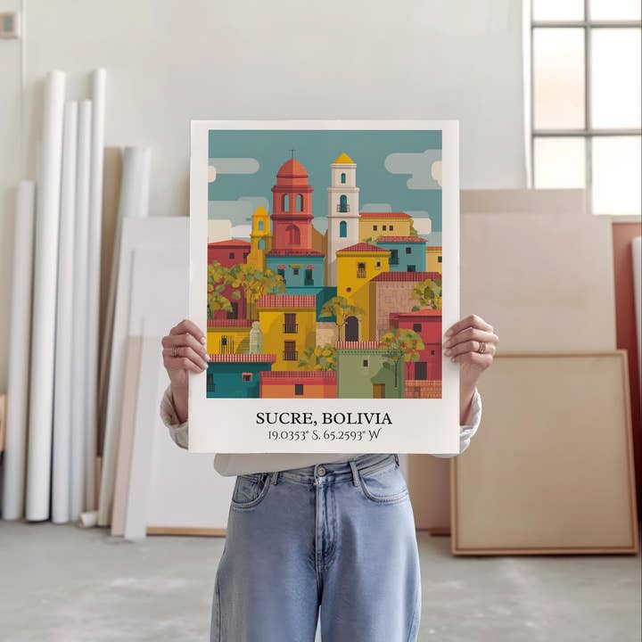 Premium Travel Art - Venta al por mayor Ilustración - Arte de Sucre Bolivia, Arte Retro de Viaje a Sucre, Decoración del Hogar de Sucre, Regalo de Sucre Bolivia, Arte de Viaje a Bolivia, Impresiones de Viaje, Regalo de Inauguración de Casa4