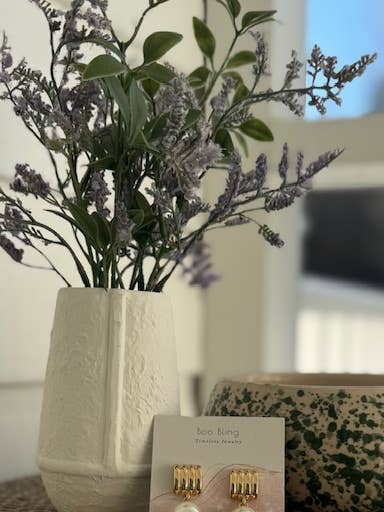 The Lori Textured Round Pearl Drop Earrings for wholesale by Boo Bling