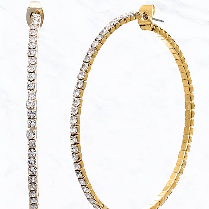 Suzie Q USA - Wholesale Hoop Earrings - 50MM Memory Wire with Rhinestone Hoop Earrings