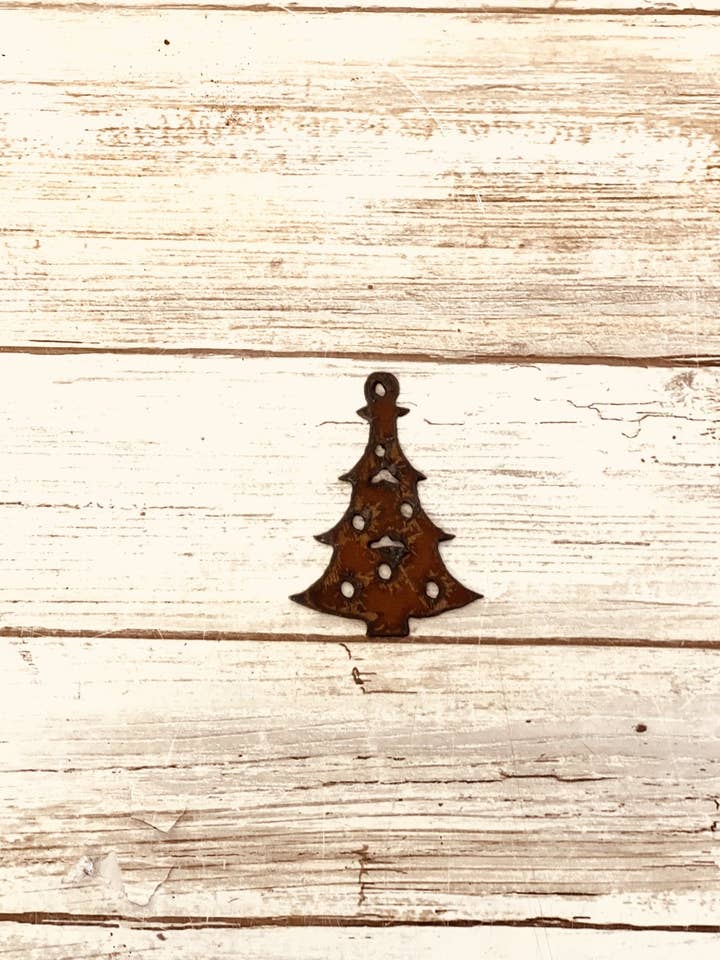 Christmas Tree Charm Pendant Rustic Metal for wholesale by Universal Ironworks USA