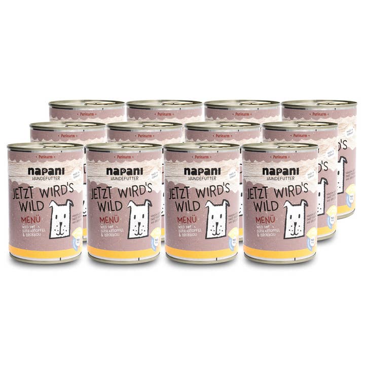 Menu “Let's get wild” 12 x 400 g - monoproteico, povero di purine per la vendita all'ingrosso da parte di napani GmbH & Co. KG