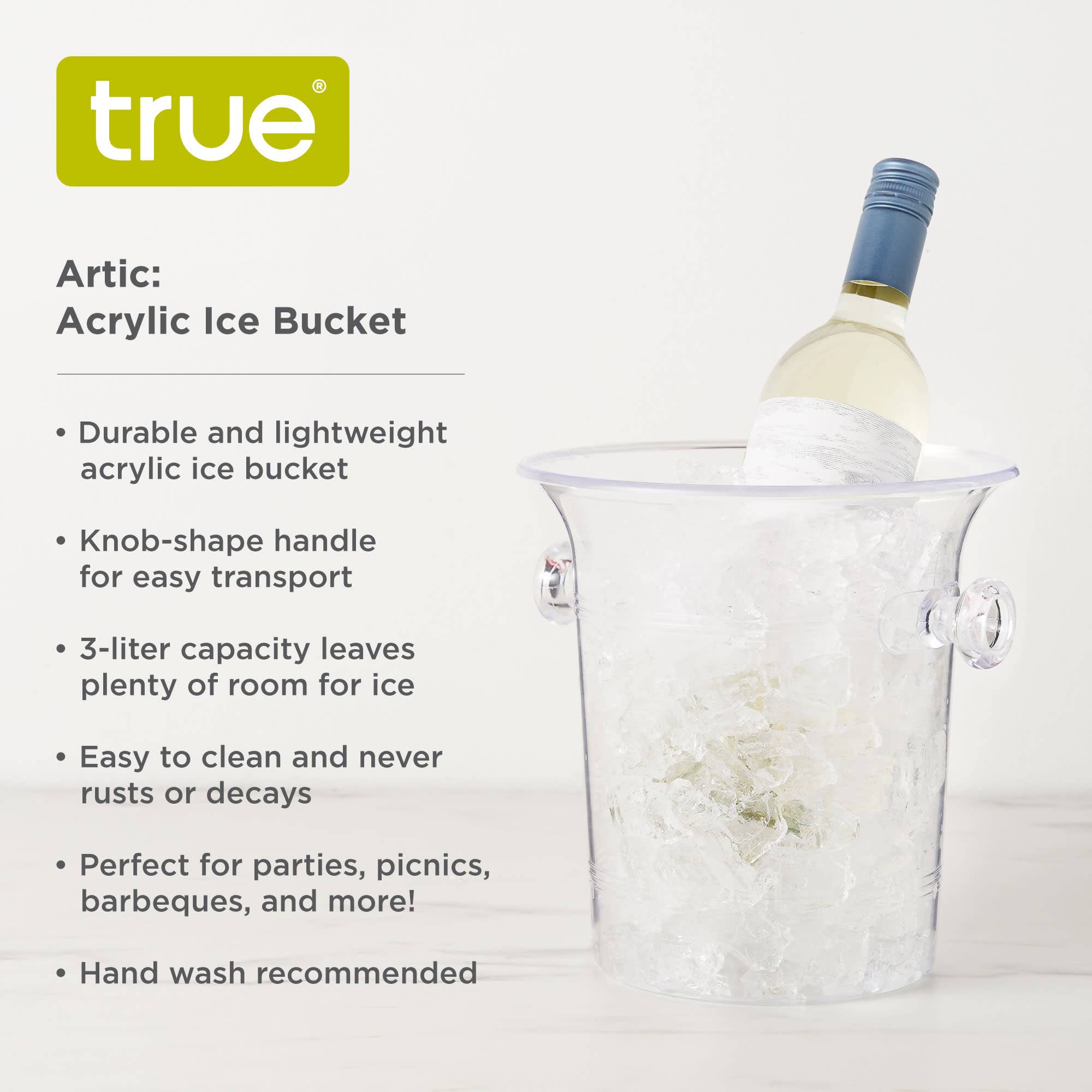 TRUE - Wholesale Ice Bucket - Arctic 3 Liter Clear Acrylic Ice Bucket with Knob Handles4