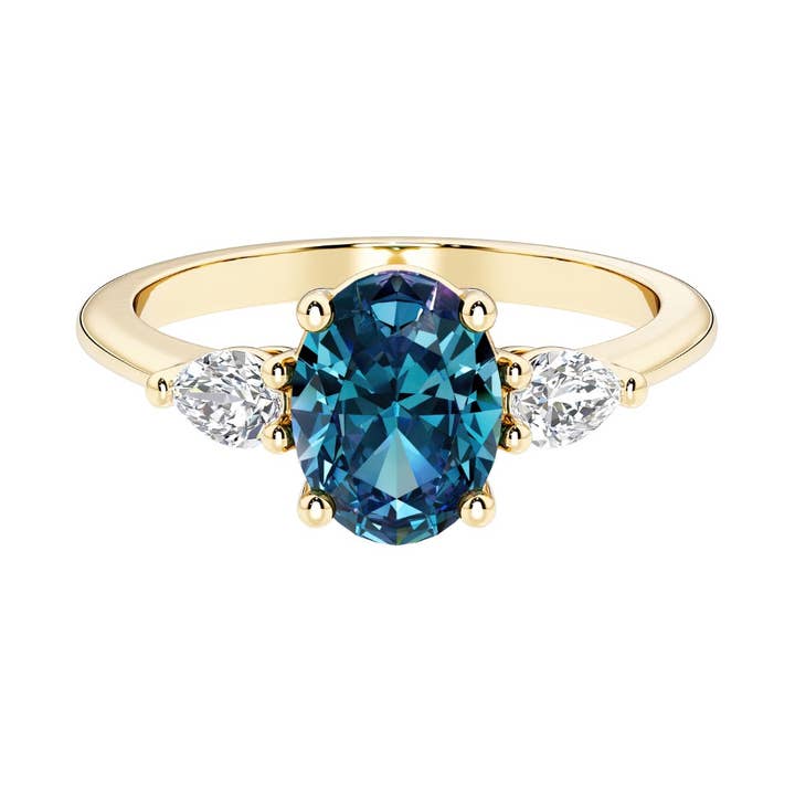 Anel de Ouro 14k com Alexandrita Oval de 1.75 Ct e Diamante em Forma de Pera por atacado de DV Custom Jewelry USA