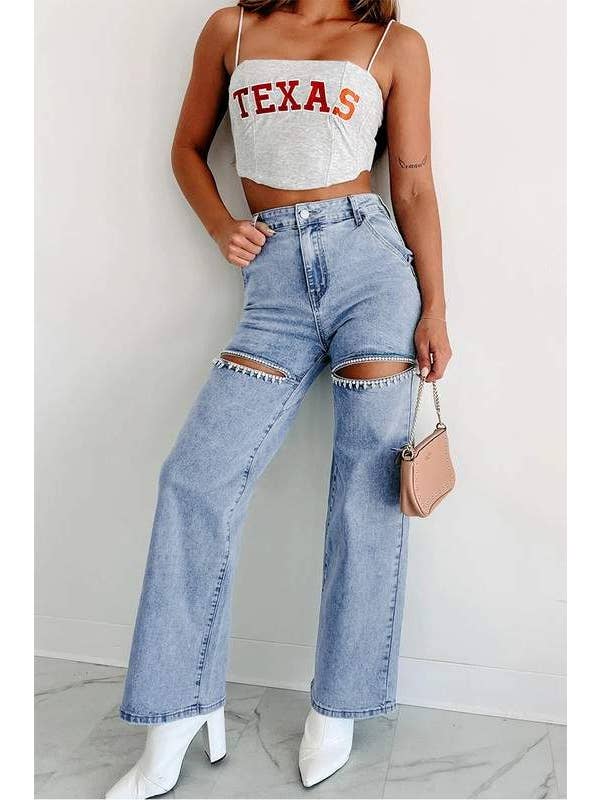 BLUE stylish distressed denim for casual outings for wholesale on Faire1