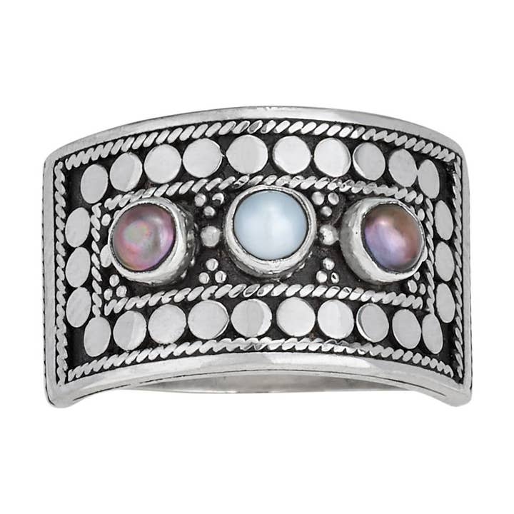 Luna & Terra Pearl Trio Sterling Silver Ring for wholesale by Tiger Mountain Jewelry