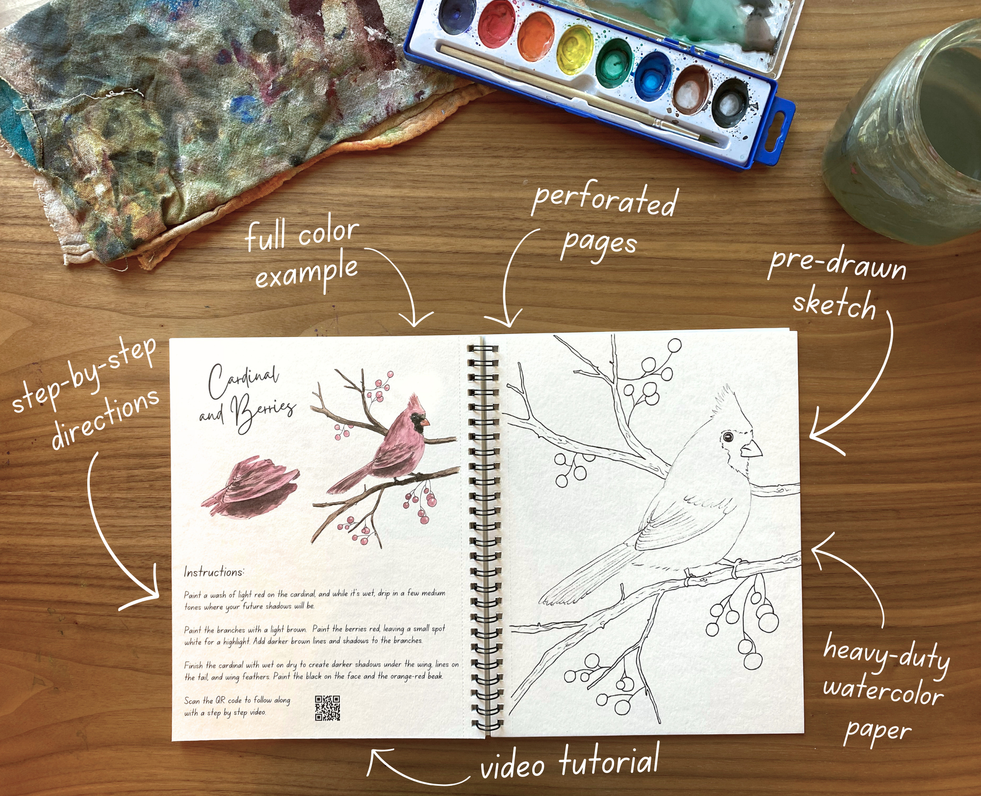 Alyssa Whetstone Art - Vente Carnets de croquis - Cahier d’aquarelle d’hiver avec tutoriels vidéo3